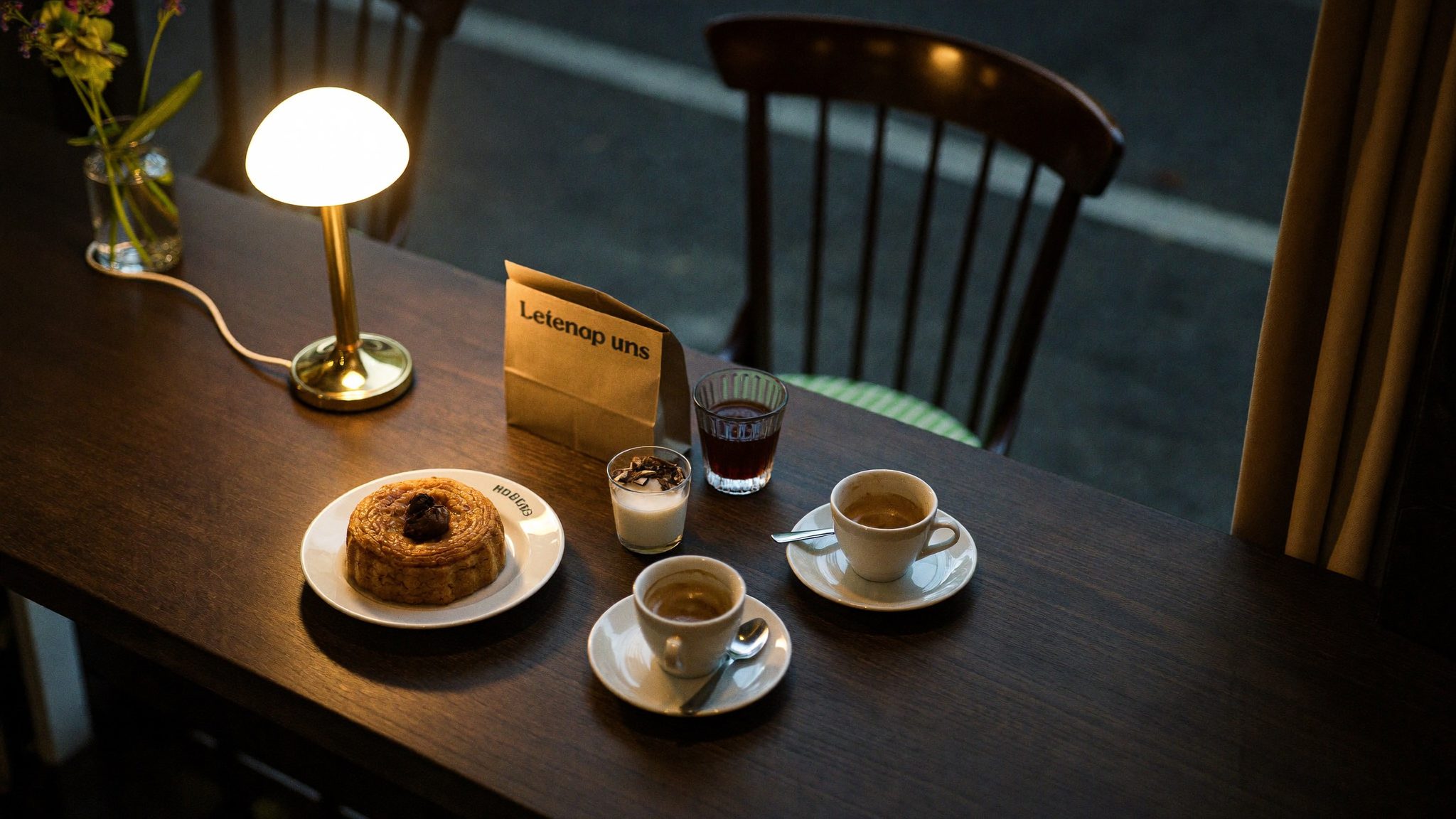 Balcão da Denlinka ao final da tarde, com café a ser preparado