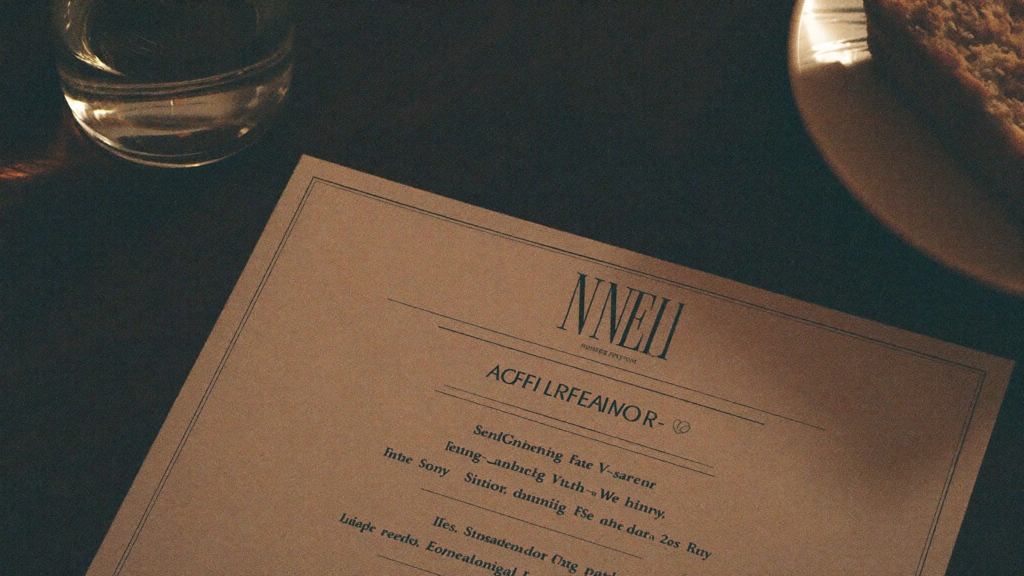 Carta impressa da Denlinka pousada numa mesa com copo de vinho